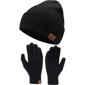 Winter Warm Beanie Hat Touchscreen Gloves Set, Soft Skull Cap Gloves Set for Men